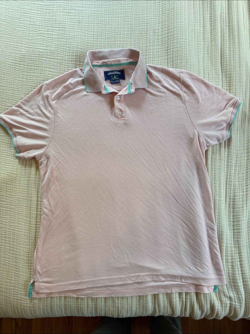 chubbies Men's Pale Pink Polo with Mint Edge
